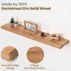 Floating Shelves for Wall, 36"Wx8"D Rustic Solid Elm Wood Floating Shelves Wall Mounted, Round Edge Wall Shelves with Invisible Bracket for Living Room Bathroom Bedroom Kitchen, Set of 2, Natural