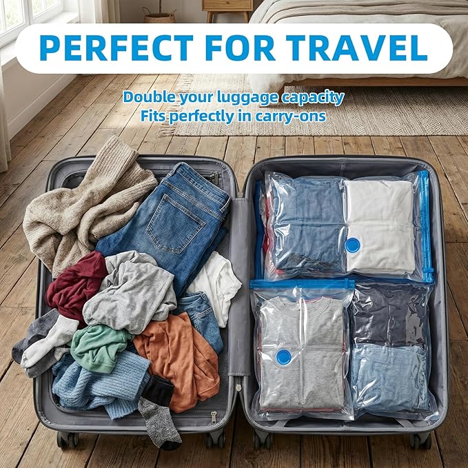 Vacuum Storage Bags with Electric Pump, Vacuum Seal Bags, Space Saver Compression Bags for Clothing, Pillows, Blanket, Bedding Comforters, Travel Lugggage, 10 Combo