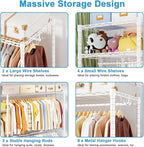 Ulif F7 Plus Garment Rack, Heavy Duty Clothes Rack, Clothing Racks for Hanging Clothes, 6-Tiers Freestanding Portable Closet Storage Rack 68'' W × 14.6'' D × 76.6'' H, Max Load 850 Lbs, White