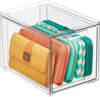 mDesign Shoe Storage Box with Drawer – Sturdy Plastic Storage Box for Shoes – Stackable Drawer Box for Shoes, Accessories and More – Pack of 4 – Clear