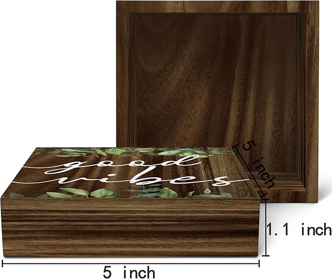 SRADMO Inspirational Green Botanical Eucalyptus Leaves Wood Box Sign Desk Decor, Rustic Eucalyptus Leaves Wooden Block Box Sign Decor for Home Office Shelf Table Decorative Accessories