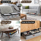 2 Pack Under Bed Storage with Wheels, Adjustable-Height Rolling Storage Containers with Clear Lids, 76L XXL Durable Underbed Organizer Bins for Clothes, Shoes, Blankets, Bedroom, Dorm, Closet - Gray