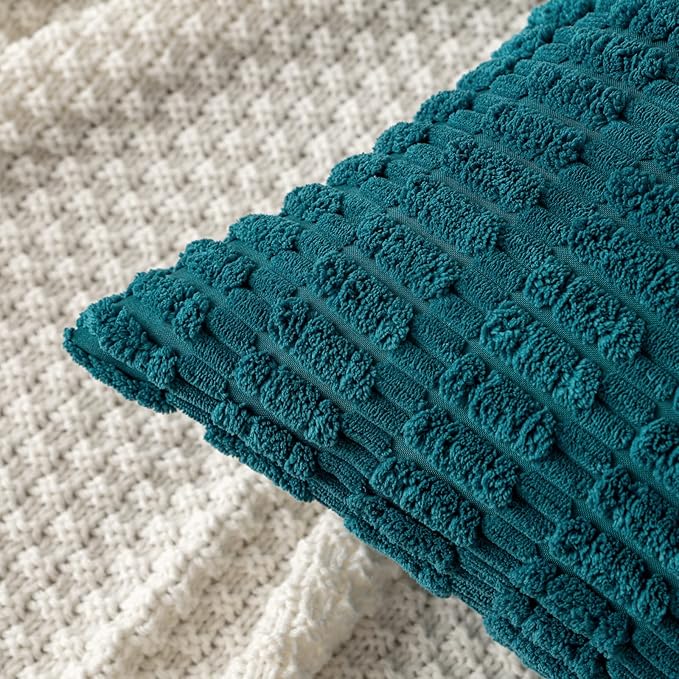 MIULEE Pack of 2 Corduroy Decorative Euro Sham Throw Pillow Covers 24x24 Inch Soft Boho Striped Pillow Covers Modern Farmhouse Home Decor for Summer Coastal Sofa Living Room Couch Bed Teal