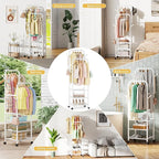 Furologee Portable Clothes Rack for Hanging Clothes, Rolling Clothing Rack With 3-Tier Shelves, Small Garment Rack with Wheels for Bedroom Living Room Laundry Room, White