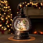 Christmas Snow Globe Lantern Water Glittering Snowman & Penguins with Music & Timer, USB Lined/Battery Operated Lighted Lantern for Christmas Festival Decoration Gifts