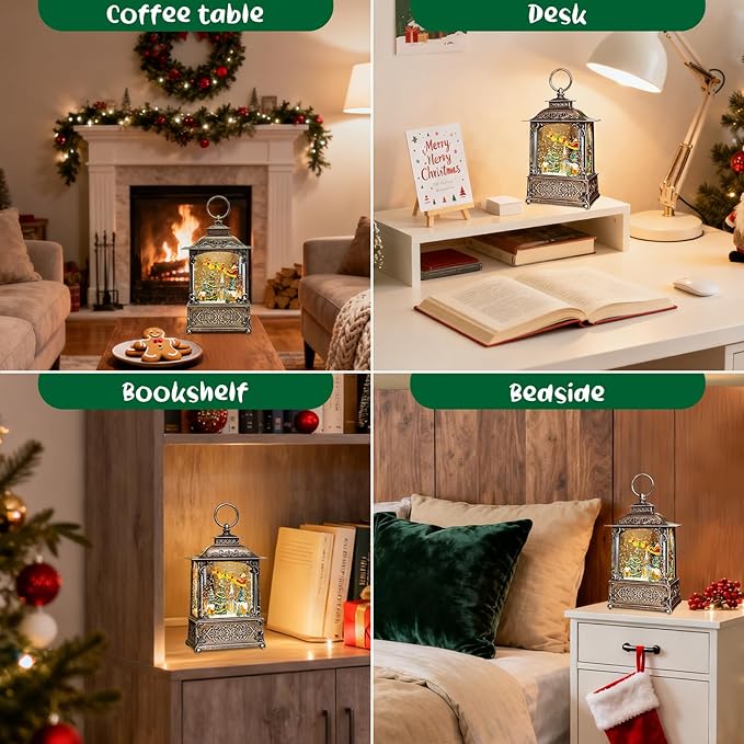 Christmas Snow Globes Lantern, Santa Claus & Church Christmas Decorations Indoor, 6H Timer Battery & USB Powered Light Up Musical Snow Globes for Kids Women Adults Gift Thanksgiving Home Decor