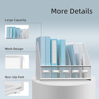 SUPEASY Desk Organizers Metal Desk Magazine File Holder with 5 Vertical Compartments Rack File Organizer for Office Desktop, Home Workspace, White (Pack of 2)