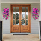 Artificial Hanging Petunias Flowers for Outdoor, 2pcs Fake Plants Long Vine Morning Glory Eucalyptus, UV Resistant Realistic Faux Greenery Indoor Outside Patio Porch Garden Spring Summer Decor, Purple