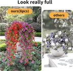 Artificial Hanging Flowers for Outdoors, 8 Pcs Fake Plant for Spring Summer Decoration, UV Resistant Realistic Silk Faux Flowers Outside Indoor Planter Porch Patio Balcony Yard Decor