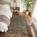 Washable 3x5 Entryway Rug, Boho Non-Slip Vintage Distress Small Rugs for Kitchen Nursery Office Bedroom, 0.3" Neutral Oriental Throw Thin Carpet with Cushioning Pad, Rust/Multi
