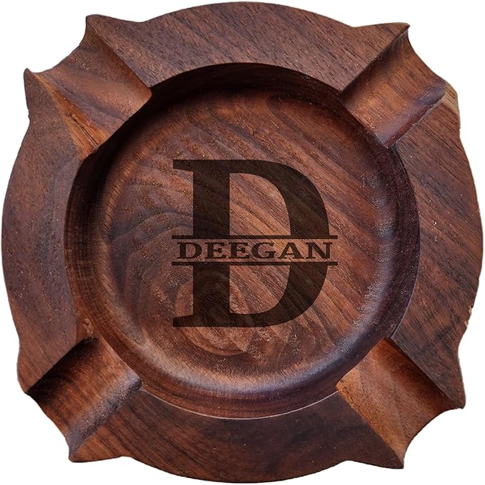 Fathers Day Birthday Gift, Cigar Ash Tray Home Ashtrays Wooden Cigar Ashtrays for Men Dad Personalized Walnut Outdoor Ash Tray With Name for Husband Grandpa Groomsmen Anniversary Christmas
