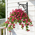 Homusnny Artificial Hanging Fake Flowers with Basket Plants Spring and Summer Outdoor Decoration, Faux Silk Flower UV Resistant Morning Glory for Home Porch Patio Garden Balcony Yard etc.(Red)