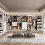 ROOMTEC Modular Closet System, 49" Wall-Mounted Closet Organizer with Drawers and Hanging Rods, Wooden Tower for Walk-In Closets, Wardrobe Storage Kit, White