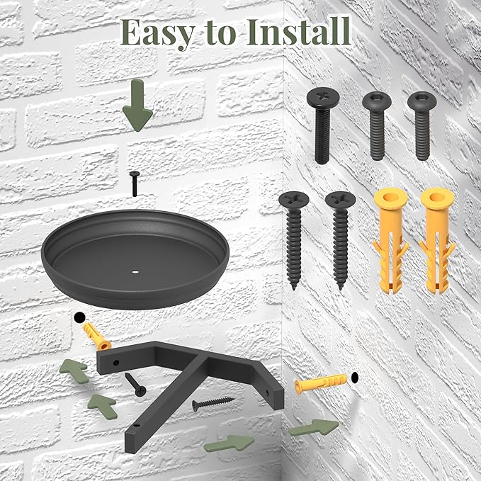 BXF Floating Plant Shelves for Wall Set of 3, Heavy Duty Matte Black Corner Wall Planters for Indoor Plants, Minimalist Round Corner Shelf with Safety Guardrail, Rust-Proof Hanging Plant Holder
