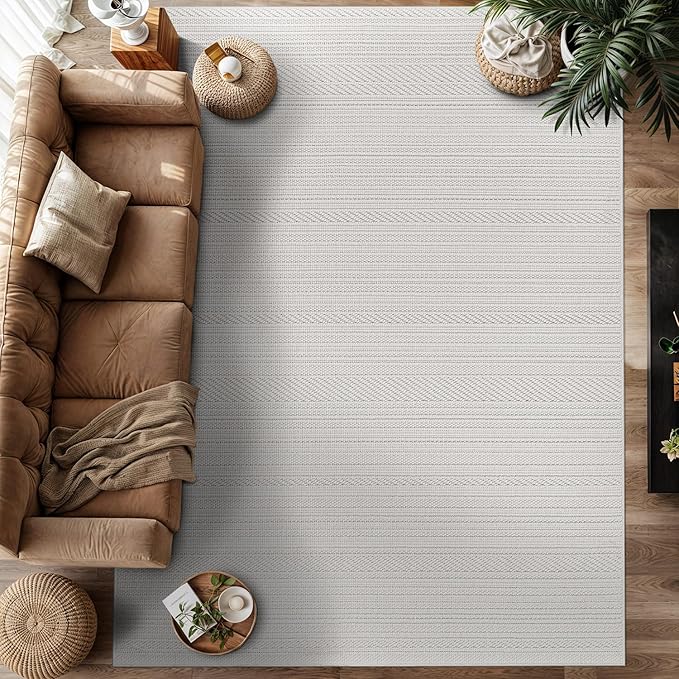 Micro Loop Indoor Rug White 10x14 Boho Geometric Neutral Area Rugs for Living Room Soft Luxury Modern Low and High Pile Durable Stain Resistant Non-Shedding Indoor Area Carpet 10 x 14