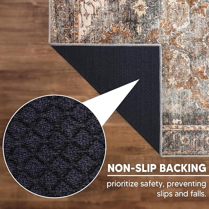 Keen Home Design 8x10 Rug - Machine Washable Area Rug with Non-Slip Backing, Ideal for Living Room, Dining Room, Bedroom - Vintage, Easy Clean, Durable, Low Pile Rug - (8' x 10')