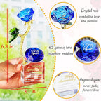YWHL 65th Wedding Anniversary Rose Gifts for Parents Grandparents, 65 Years Happy for Couples, Crystal Rose Figurine with Blue Diamond, Romantic Valentines Day Present for Her Him