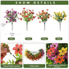 Artificial Flowers for Outdoors 12 Bundles Realistic Faux Silk Flower with Eucalyptus Stem, Fake Plants UV Resistant No Fade for Outside Planter Porch Patio Yard Window Garden Spring Summer Decoration