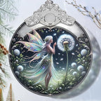 Stained Glass Dandelion Fairy Christmas Ornament - Holiday Home Decor - Tree Decoration - Gift Exchange Present Ideas