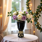 Black and Gold Bow Ceramic Vase - Flower Vases for Home Decor, Bow Decor, Boho Style, 9.65 Inch Flower Vases for Bouquet, Large Vase for Ideal Shelf Decor/Table (Black and Gold, Large)
