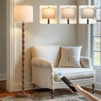 BOBOMOMO 62" Rustic Farmhouse Floor Lamp with Remote & Dimmable 9W Bulb, 3 Color Temperatures Tall Resin Standing Lamp, Retro Floor Lamp for Living Room, Bedroom, Office, Nursery, Reading Nock