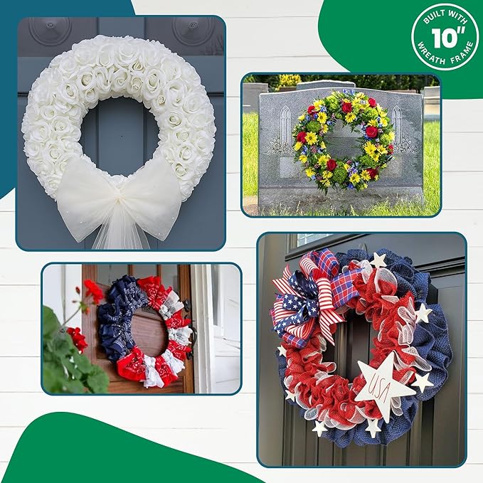 5-Pack 10 Inch Wire Wreath Frame – Round Metal Wreath Form with Ring Design for DIY Crafts, Floral Projects, and Home Decor – Dark Green Wire Frame for Christmas Holiday & Weddings