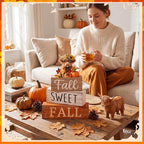 Moucuny 4 Pcs Fall Decoration for Highland Cow Home Fall Table Decor Wooden Stacked Block Decor with Sunflower Cow & Pumpkin Topper Rustic Thanksgiving Tiered Tray Decoration for Harvest Home Kitchen