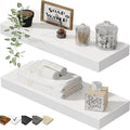 QEEIG Bathroom Floating Shelves for Wall - 15.7" Wall Mounted Shelf Over Toilet Farmhouse Home Decor Display Bookshelf Small 15.7 x 6.7 inch Set of 2, White (008-40W)