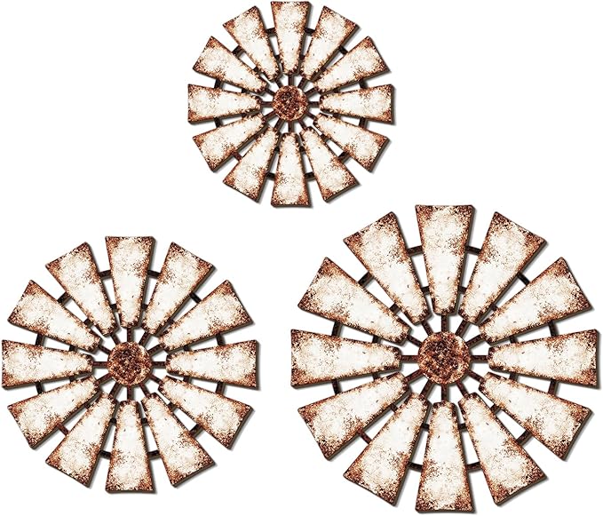 CAKIROTS 3Pcs Windmill Farmhouse Wall Decor Rustic Wood Hanging Art Decorations Rustic Living Room Sculpture Art for Bedroom Nursery Dorm Home Office