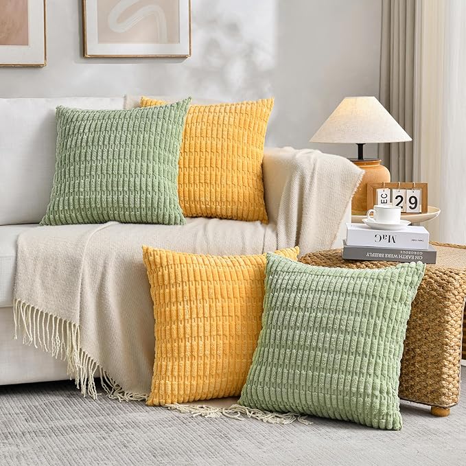 Fancy Homi 4 Packs Decorative Throw Pillow Covers for Living Room Couch Bed, Modern Farmhouse Boho Home Décor Accent Cushion Case, 16" x 16", Yellow Green Series