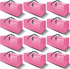 12 Pack Heavy Duty Large Moving Bags W/Backpack Straps - Strong Handles & Zippers, Storage Totes For Space Saving, Fold Flat, Alternative to Moving Box and Storage Bin, Pink