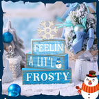 Yuntau 4 Pcs Winter Wooden Tabletop Decor Christmas Snowflake Tiered Tray Decor Rustic Wood Block Sign Gift Winter Centerpiece for Shelf Office Farmhouse Table Frozen Birthday Party Decoration