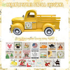 Farmhouse Lemon Decor 13.4 Inch Large Vintage Truck with 20 Magnets Interchangeable Seasonal Decor Rustic Metal Pickup Spring Summer Lemon Centerpieces for Tables Home Lemonade Party, Yellow