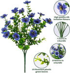 Lnoicy 20 Bundles Artificial Flowers for Outdoor Fake Plants for Spring Decoration,Faux Eucalyptus Flowers for Planter UV Resistant Lifelike for Home Porch Garden（Blue）