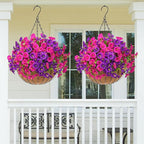 MARTINE MALL 12 Bundles Look Real Artificial Flowers for Outdoors, Realistic Fake Outdoor Flowers, UV Resistant Silk Petunia Flowers for Outside Faux Flowers Plants for Outdoor Porch, Purple+Fuchsia