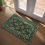 Vintage Botanical Dark Green Entryway Rug, 2x3 Kitchen Rugs Non Slip Washable Boho Green Forest Design, Soft Door Mat Indoor Entrance, Ultra-Thin Easy Clean Small Throw Carpet for Bedroom Bathroom