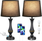Seealle Upgraded Touch Lamps for Night Stands Set of 2 - Bedside Lamps with USB C+A, 3 Way Dimmable for Bedroom Living Room End Tables Office (Black)