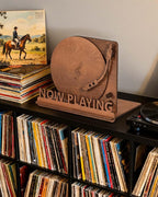 BS-VOG Now Playing Vinyl Record Stand, Tabletop Wooden Record Holder, Now Spinning Vinyl Stand Storage for Albums Magazine, Vintage Album Display Organizer Rack for LP Enthusiast