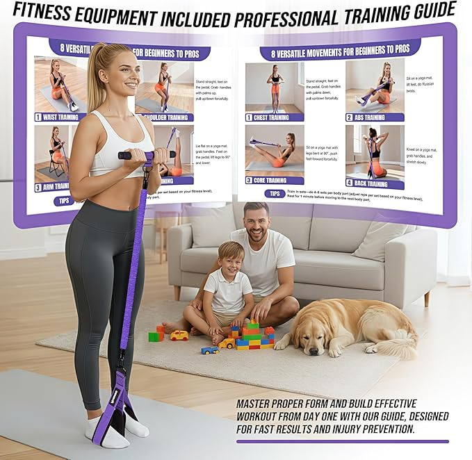 Upgrade Pedal Resistance Band with Handle, Adjustable Tube Foot Pedal Device Puller Exercise Bands, for Abs Arm Leg Waist Workout, Core Pilates, Sit Up Fitness Equipment for Full Body Training