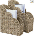 BROWNLILY Scalloped Magazine Holder Set of 2 - Natural Handwoven Seagrass Book Baskets for Bedroom, Bathroom, Living Room, Home, Office - Home Organization and Storage