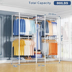 Ulif E12 Clothes Rack，Heavy Duty Freestanding Garment Rack with Shelves，Metal Clothing Closet Storage System for Hanging Clothes，57.1" W x 16" D x 76.5" H, Hold 860 lbs，White
