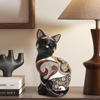 Black Cat Statue Home Decor Accent Boho Cat Figurines and Sculptures for Living Room Bedroom Shelf Office Table, Cats Art Decoration Vintage Matt Animals Gift for Cats Lovers, Woman Mom