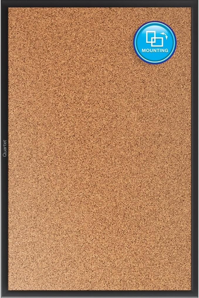Quartet Cork Bulletin Board 48"W x 36"H Pin Board, Black Aluminum Frame (2304B)