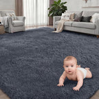 8x10 Area Rugs for Living Room Bedroom: Ultra Soft Fluffy Shag Rug Upgrade Non-Slip Non-Shedding Large Fuzzy Plush Carpet Indoor Floor Carpets for Kids Room Playroom Nursery Dorms Home Decor Grey
