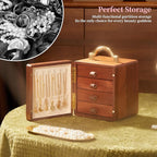 Wooden Jewelry Box for Women 4 Tier Walnut Wooden Jewelry Box with handle (Butterfly Prints B)