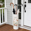 Vintage Metal Round Umbrella Holder Decorative Flower Design Umbrella Stands Entryway Organizer Bucket for Home/Office/Farmhouse - Holds Multiple Umbrellas, Walking Sticks & Canes Flower Pink