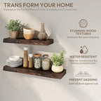 Marsmiles 24 inch Floating Shelves for Wall Elm Wood Live Edge Shelves|Rustic Wall Shelves with Invisible Heavy-Duty Bracket for Bathroom Living Room Kitchen|Walnut, 2 Pack