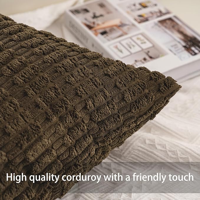 Aegero Pack of 2 Corduroy Decorative Throw Pillow Covers 22x22 Inch Soft Striped Pillow Covers Modern Farmhouse Home Decor for Sofa Living Room Couch Bed（Green）