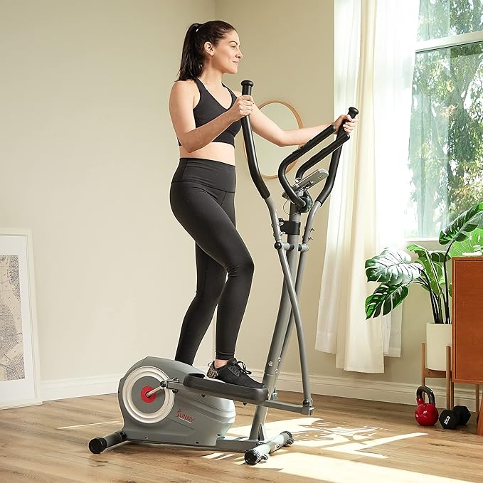 Sunny Health & Fitness Upright Elliptical Machine, Full Body Cardio Exercise with Adjustable Resistance, Arm and Leg Workout Machine, SunnyFit App via Bluetooth Optional Electro-Magnetic Resistance