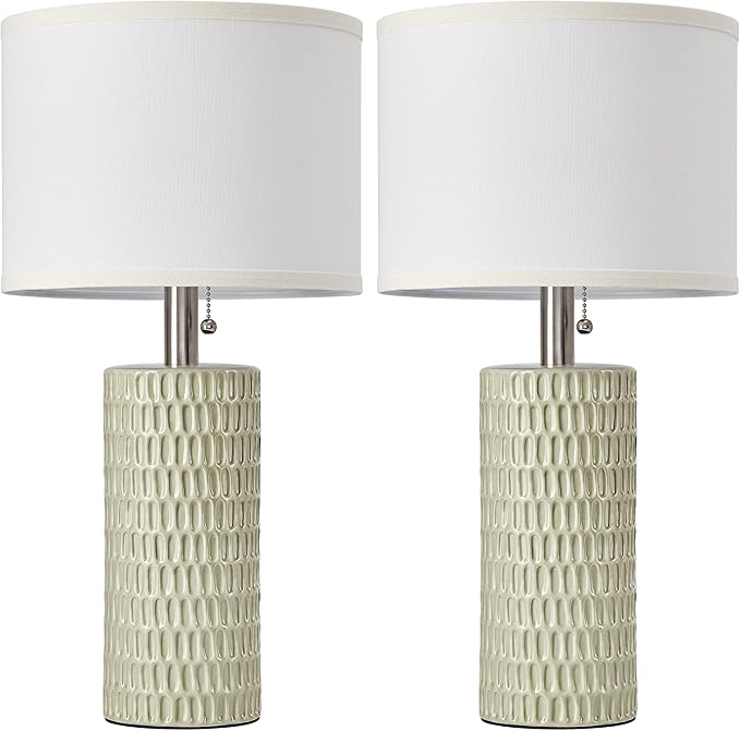 Reaketon Table Lamps for Living Room Set of 2, Ceramic Table Lamps for Bedroom, 20" Modern Lamps for Night Stands, Light Green